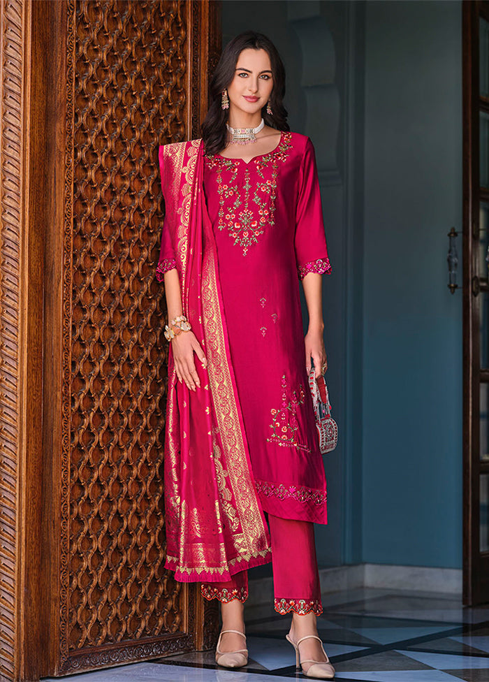 3 Pc Pink Silk Suit Set
