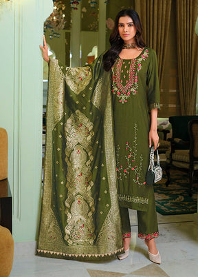 3 Pc Green Silk Suit Set