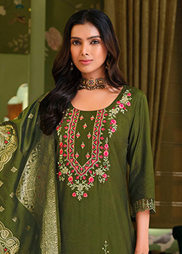 3 Pc Green Silk Suit Set