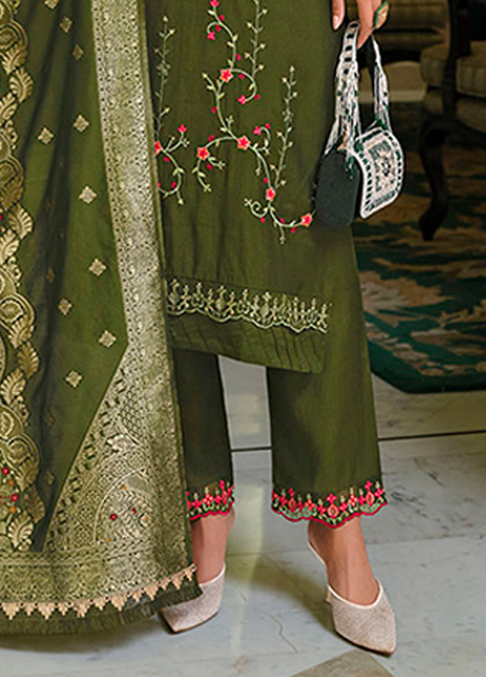 3 Pc Green Silk Suit Set