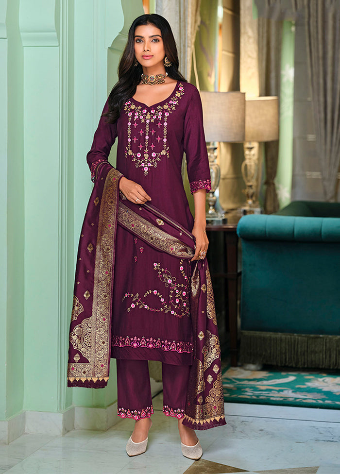 3 Pc Purple Silk Suit Set
