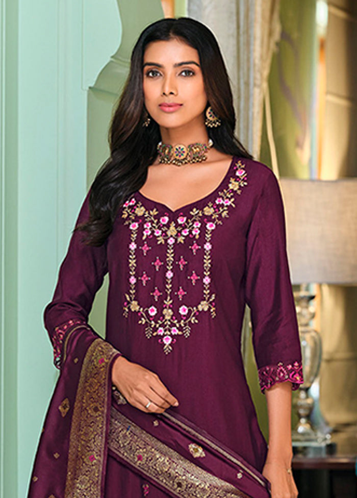 3 Pc Purple Silk Suit Set