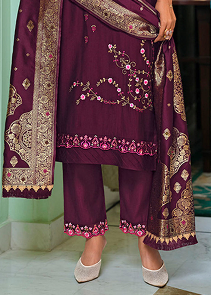 3 Pc Purple Silk Suit Set