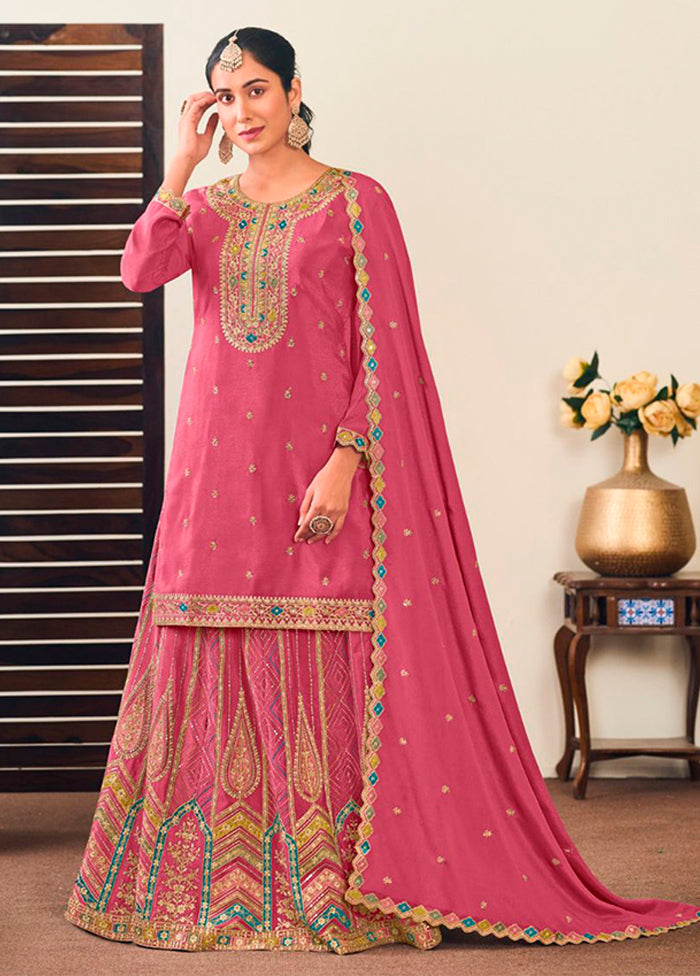 3 Pc Pink Silk Suit Set