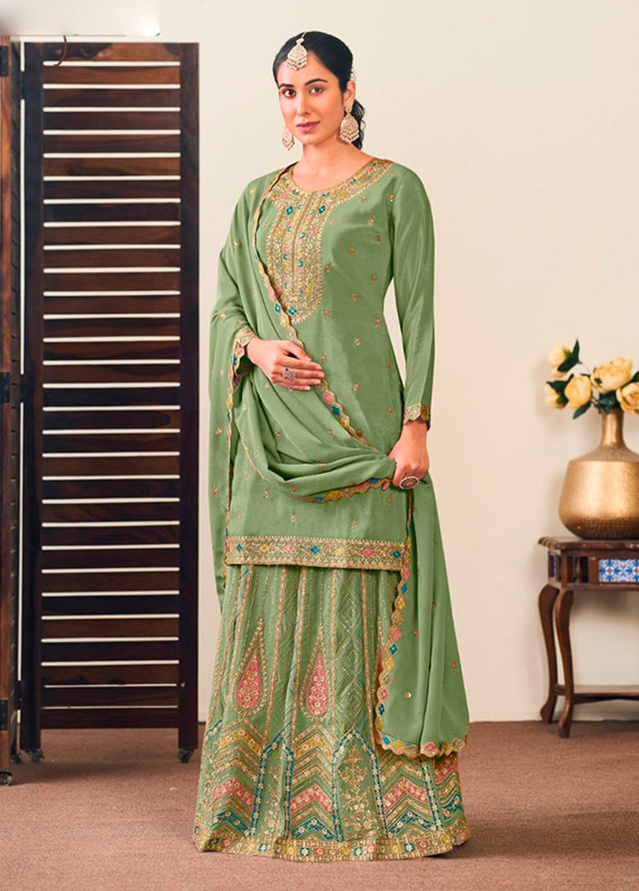 3 Pc Green Silk Suit Set