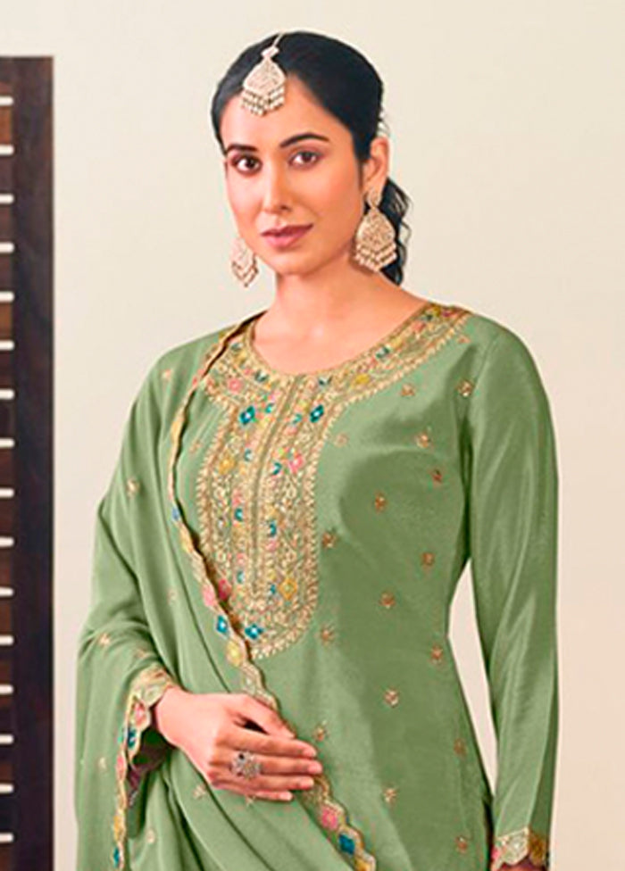3 Pc Green Silk Suit Set
