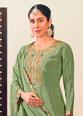 3 Pc Green Silk Suit Set