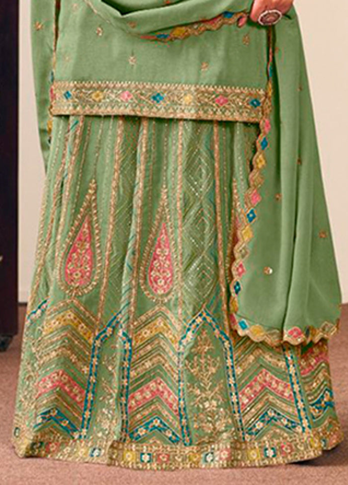 3 Pc Green Silk Suit Set