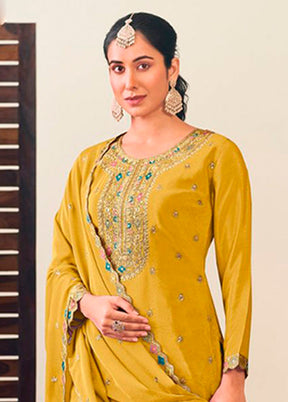 3 Pc Yellow Silk Suit Set