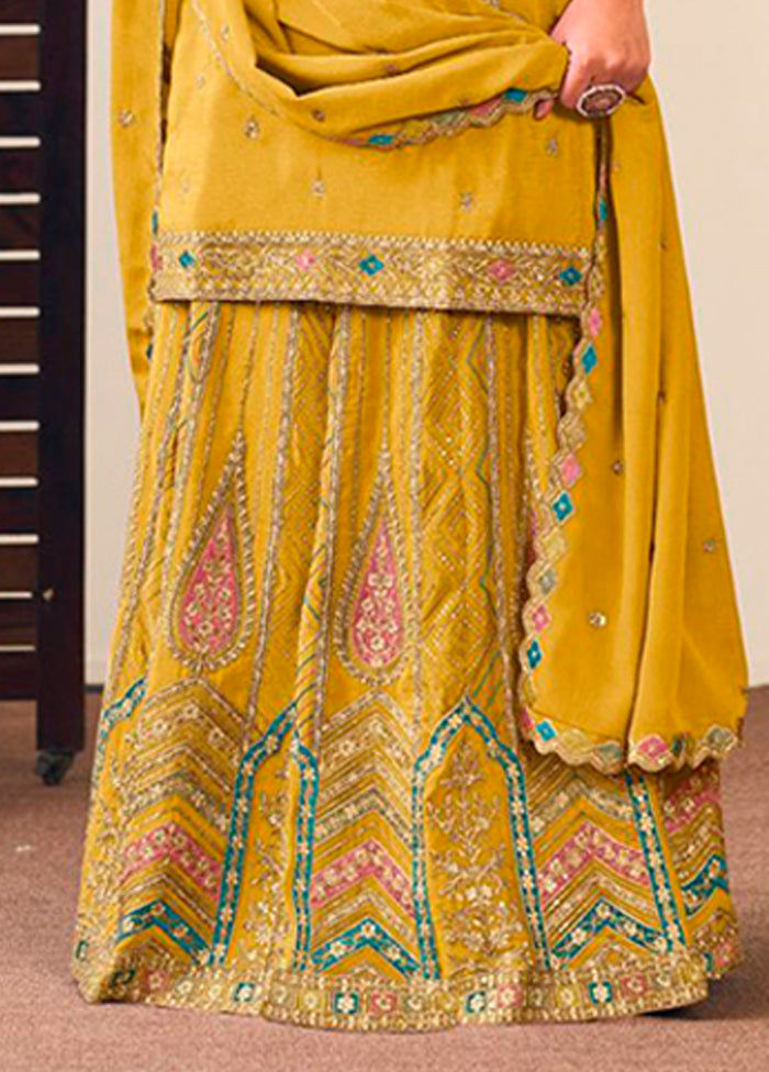 3 Pc Yellow Silk Suit Set