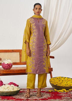 3 Pc Yellow Silk Suit Set