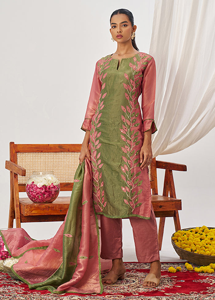 3 Pc Pink Silk Suit Set