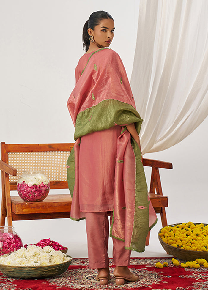 3 Pc Pink Silk Suit Set