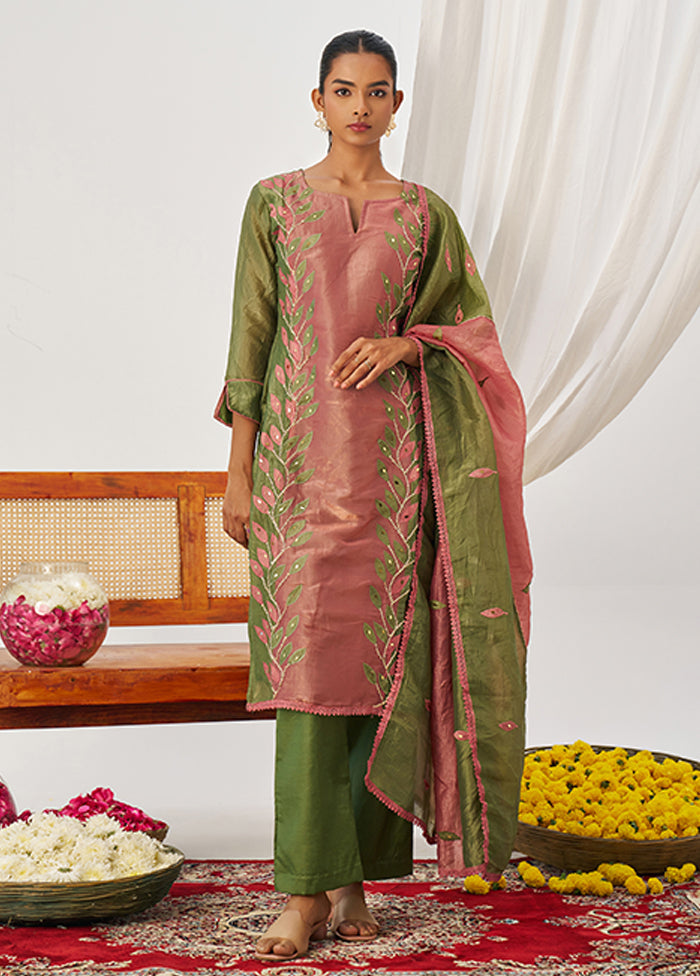 3 Pc Green Silk Suit Set