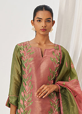 3 Pc Green Silk Suit Set