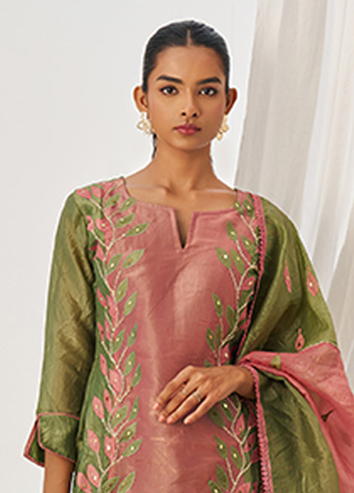 3 Pc Green Silk Suit Set