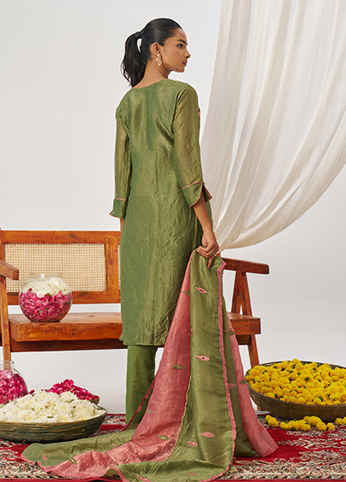 3 Pc Green Silk Suit Set