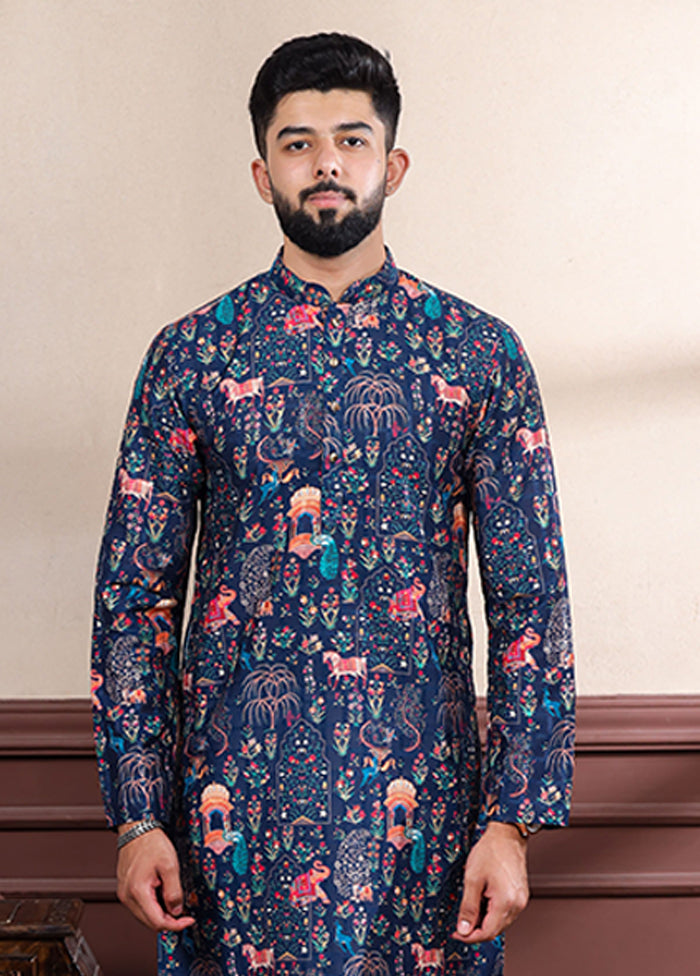 Blue Cotton Kurta & Pajama Set
