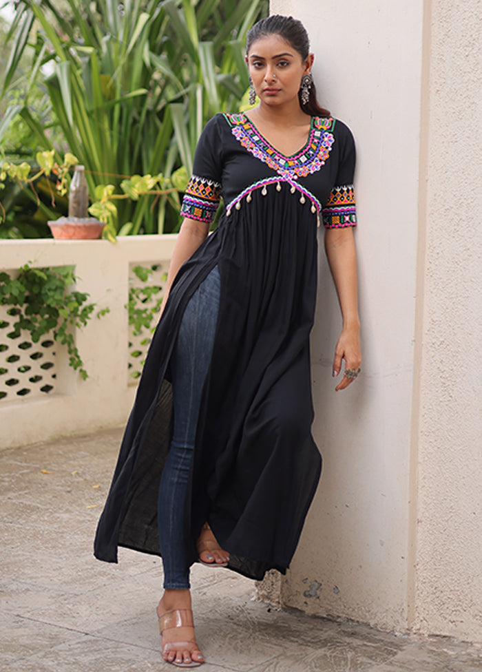 Black Embroidery Work Silk Kurti
