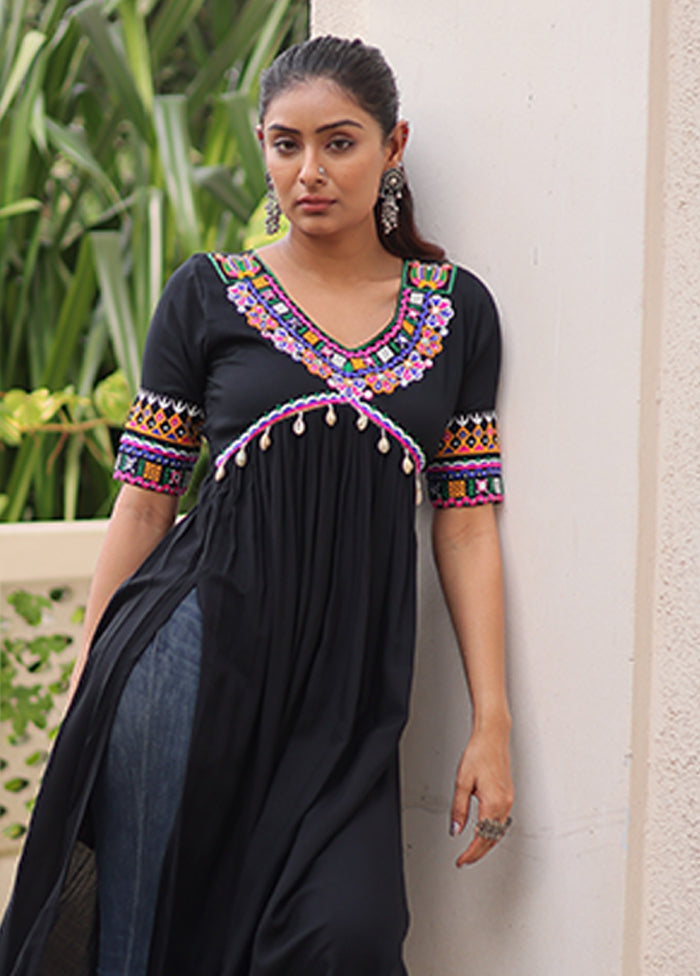 Black Embroidery Work Silk Kurti