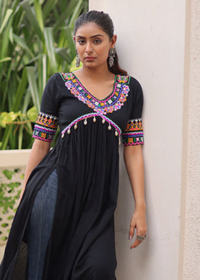 Black Embroidery Work Silk Kurti