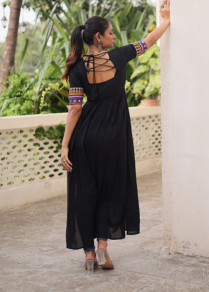 Black Embroidery Work Silk Kurti