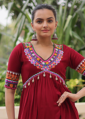Maroon Embroidery Work Silk Kurti