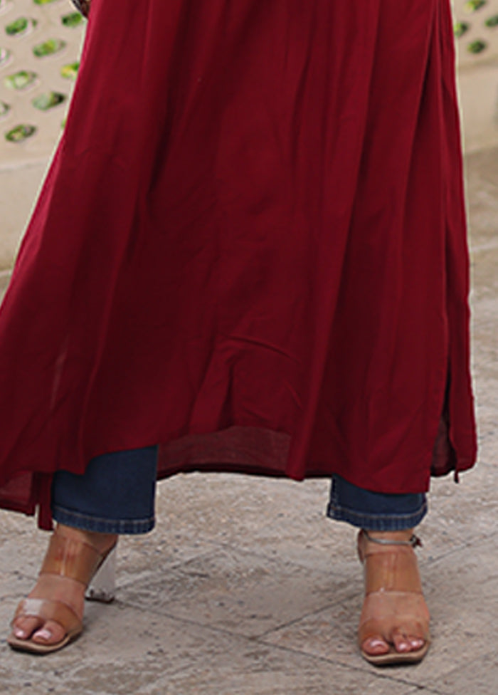 Maroon Embroidery Work Silk Kurti