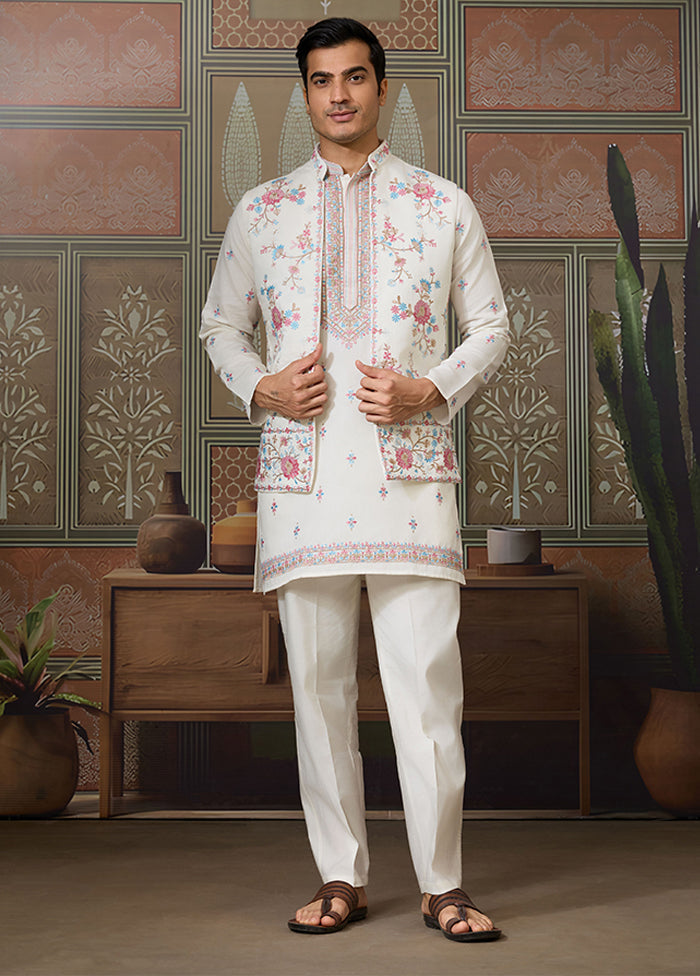 White Viscose Kurta & Pajama Set