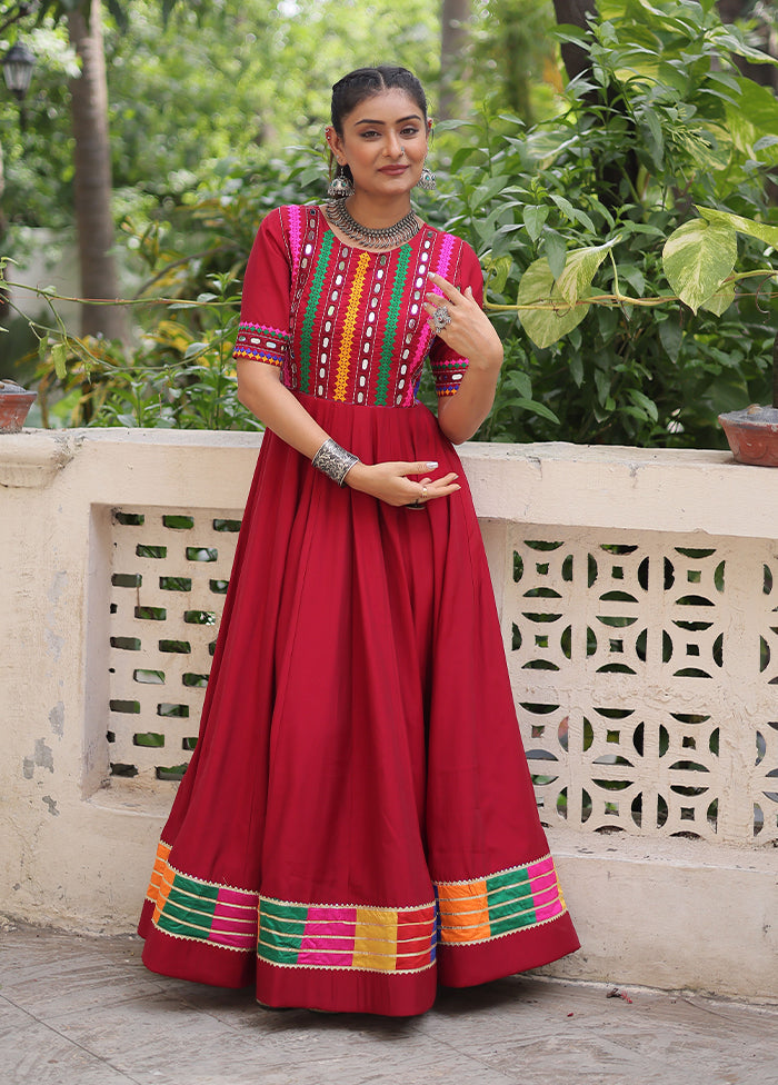 Maroon Embroidery Work Silk Gown
