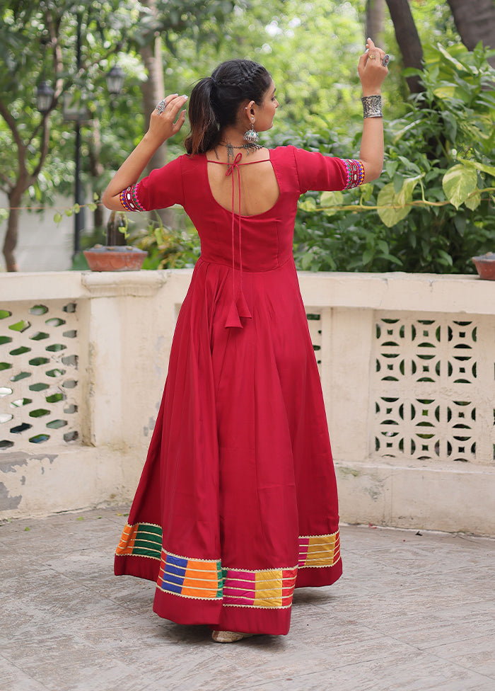 Maroon Embroidery Work Silk Gown