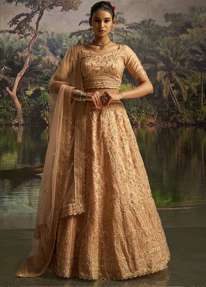 Peach Net Lehenga Set