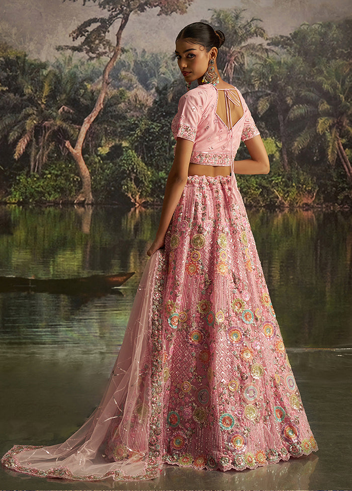 Pink Net Lehenga Set