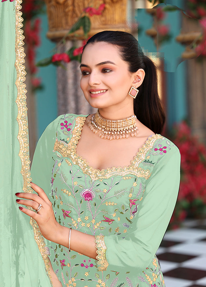 3 Pc Green Georgette Plazzo Suit Set