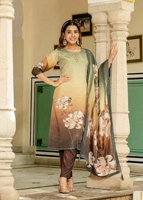3 Pc Green Silk Suit Set