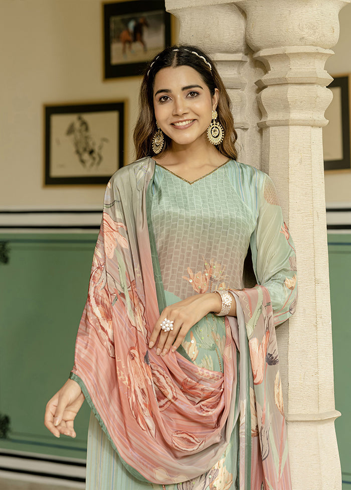 3 Pc Green Silk Suit Set