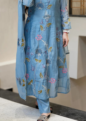 3 Pc Blue Silk Suit Set