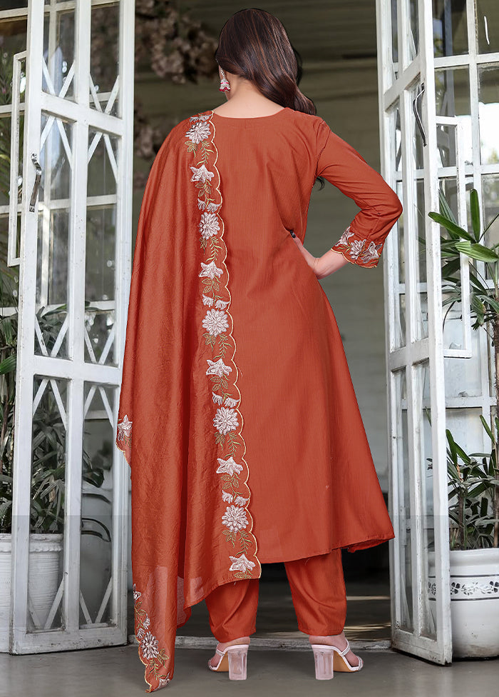 3 Pc Orange Silk Suit Set