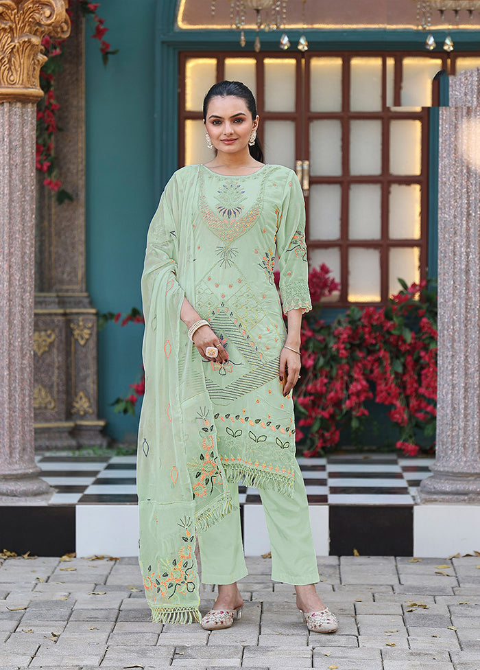 3 Pc Green Georgette Suit Set