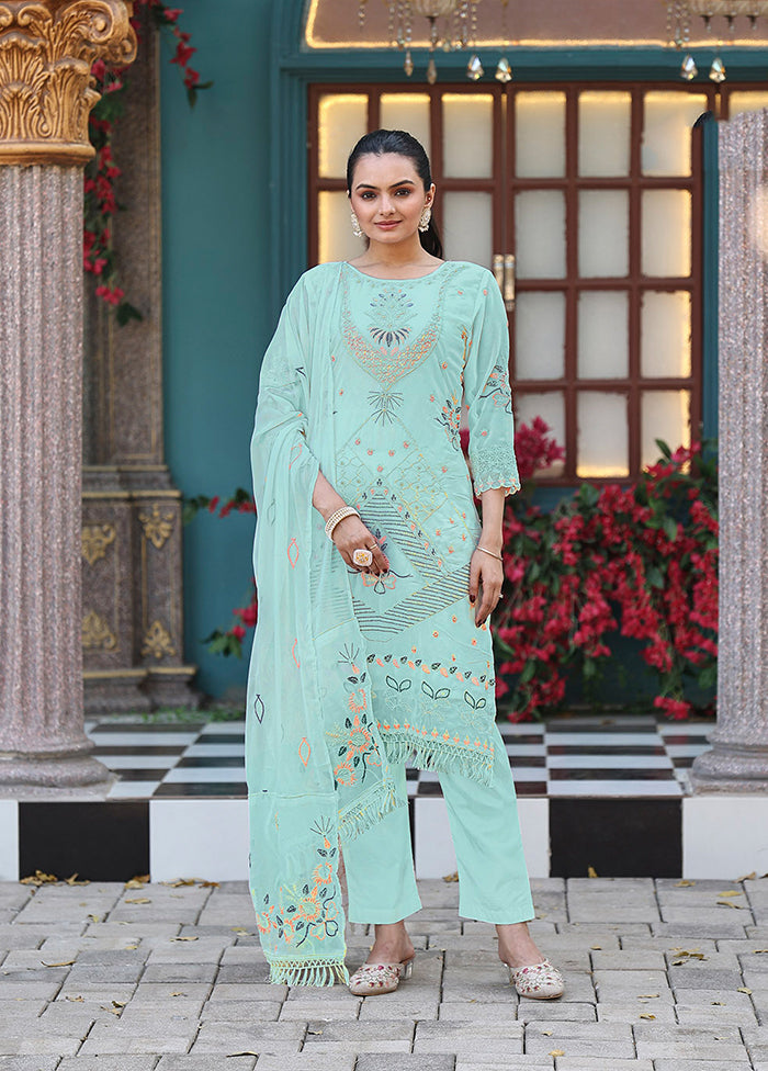 3 Pc Green Georgette Suit Set