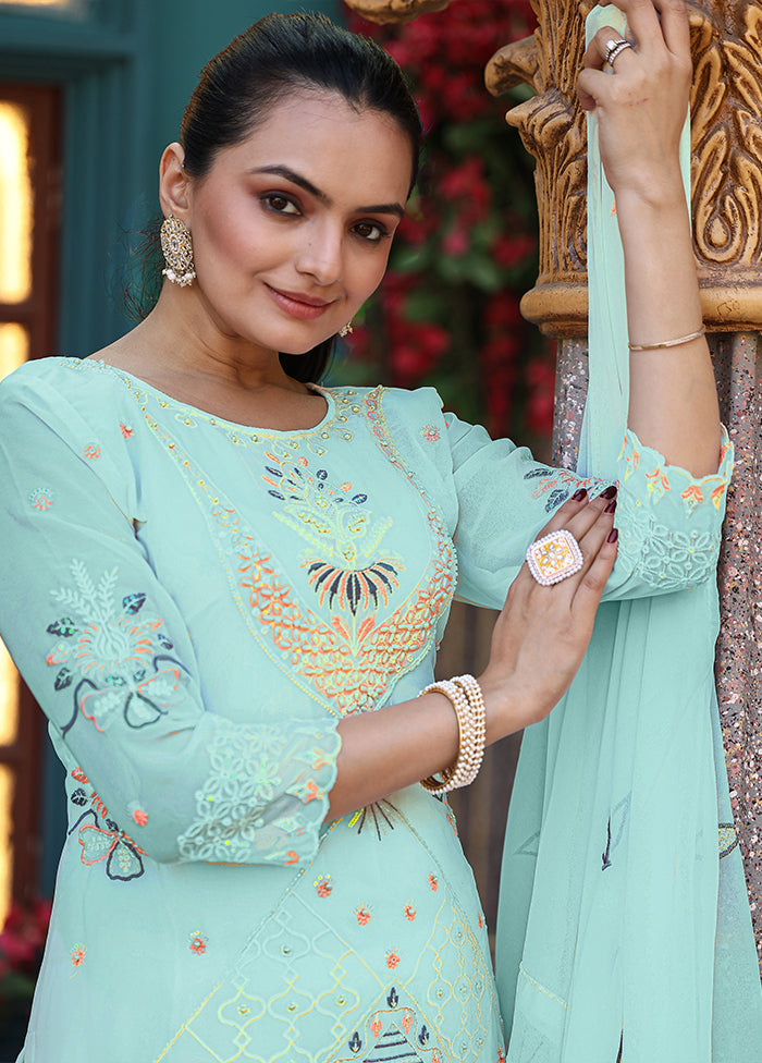 3 Pc Green Georgette Suit Set