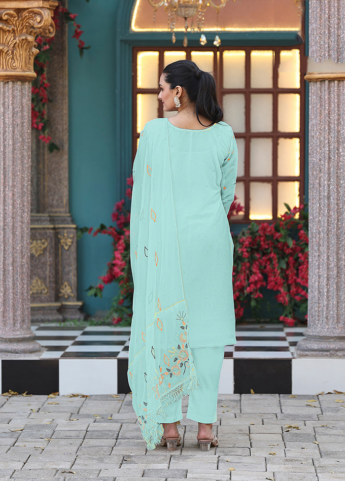 3 Pc Green Georgette Suit Set