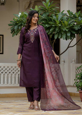 3 Pc Wine Silk Suit Set