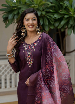 3 Pc Wine Silk Suit Set