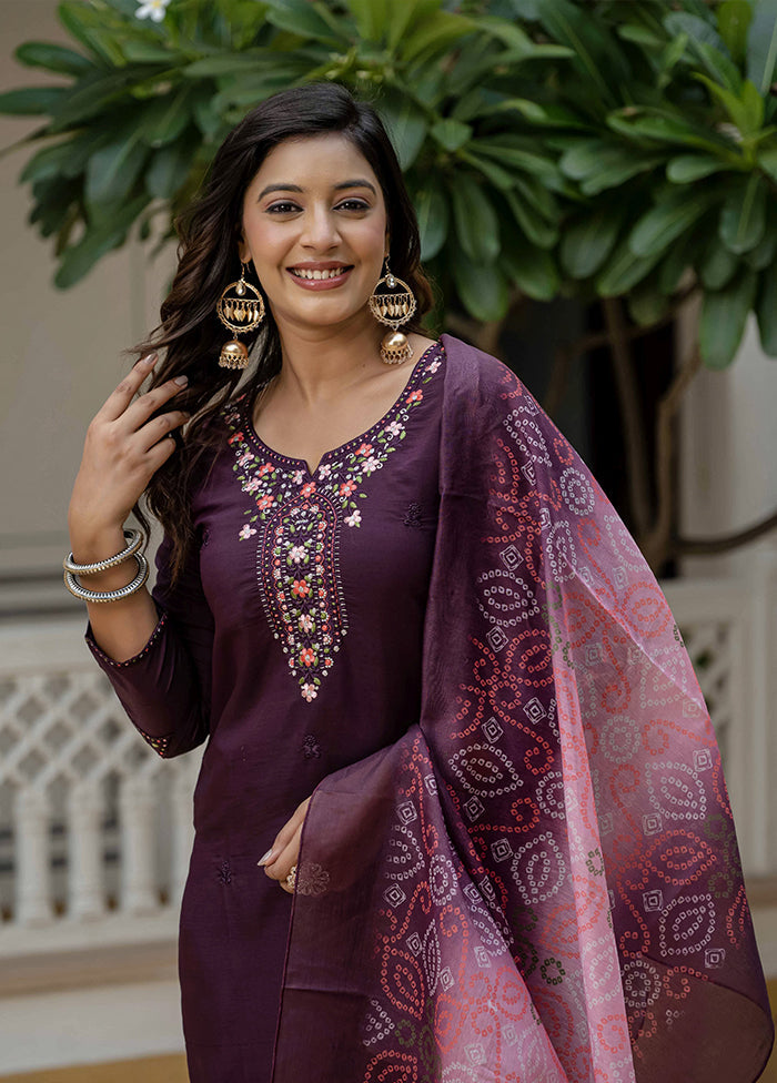 3 Pc Wine Silk Suit Set