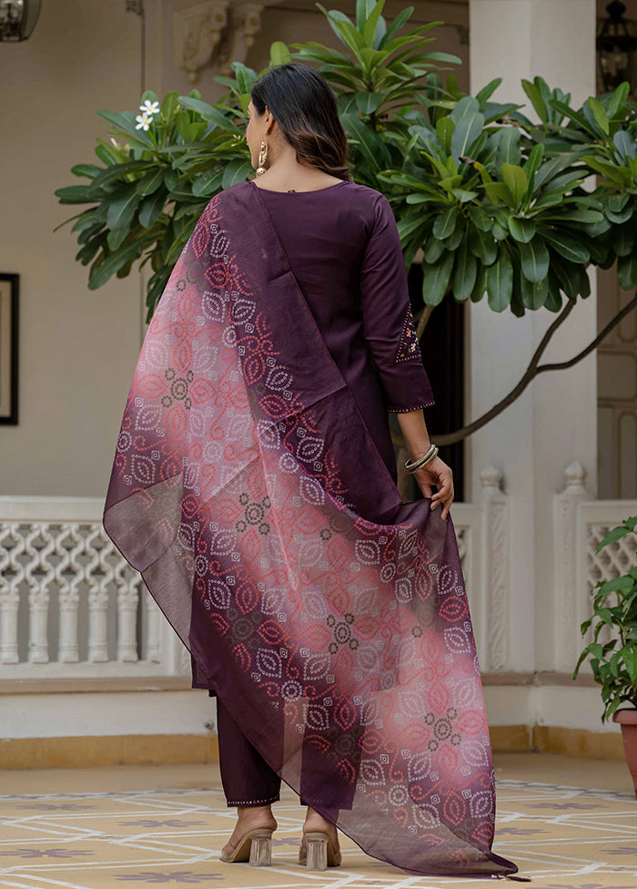 3 Pc Wine Silk Suit Set
