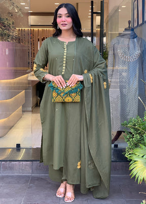 3 Pc Green Silk Suit Set