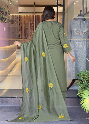 3 Pc Green Silk Suit Set