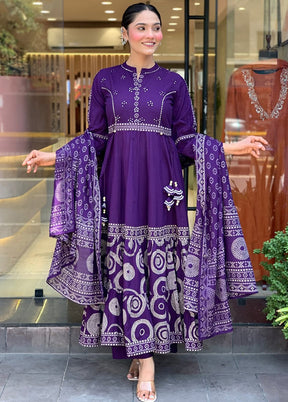 3 Pc Purple Cotton Suit Set