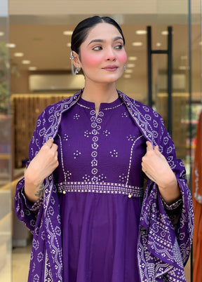 3 Pc Purple Cotton Suit Set